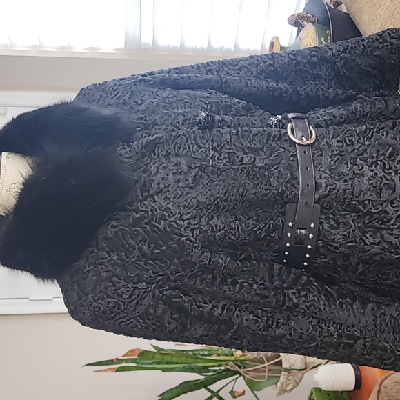 VINTAGE REAL FUR PERSIAN LAMB FOX FUR COLLAR LINED COAT EUC - Picture 2 of 15